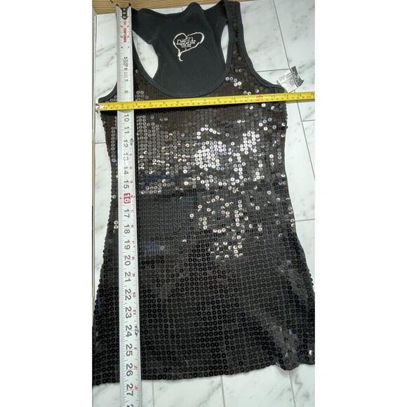 Rue21 Womens Sequin DEADSTOCK Tank Top Layering L Black Club Date Night - Picture 2 of 8